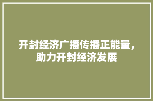 开封经济广播传播正能量，助力开封经济发展