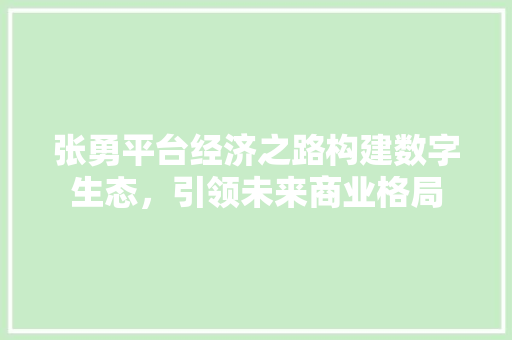 张勇平台经济之路构建数字生态,引领未来商业格局 张勇平台经济之路构建数字生态,引领未来商业格局