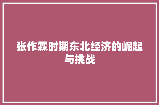 张作霖时期东北经济的崛起与挑战 张作霖时期东北经济的崛起与挑战