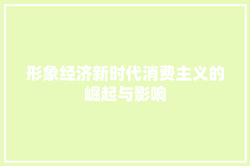 形象经济新时代消费主义的崛起与影响
