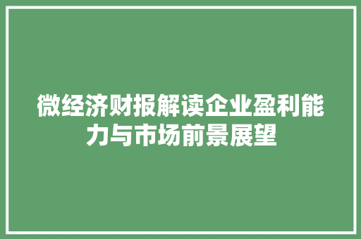 微经济财报解读企业盈利能力与市场前景展望 微经济财报解读企业盈利能力与市场前景展望