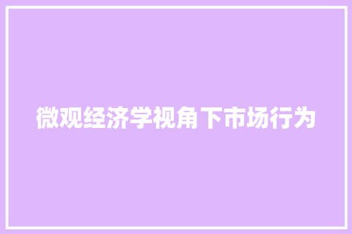 微观经济学视角下市场行为 微观经济学视角下市场行为