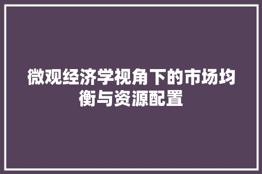 微观经济学视角下的市场均衡与资源配置 微观经济学视角下的市场均衡与资源配置