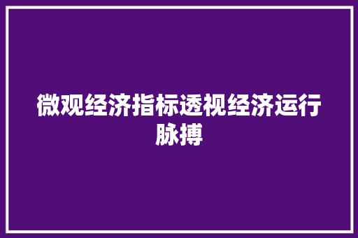 微观经济指标透视经济运行脉搏 微观经济指标透视经济运行脉搏