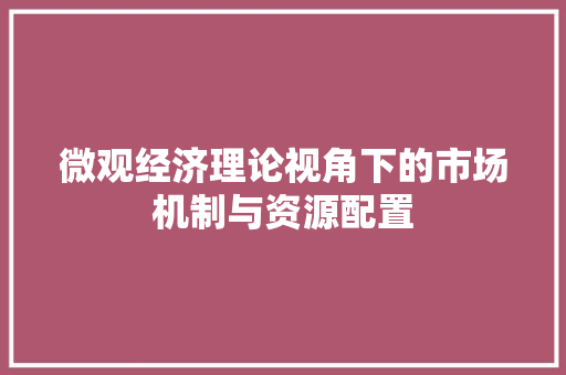 微观经济理论视角下的市场机制与资源配置 微观经济理论视角下的市场机制与资源配置