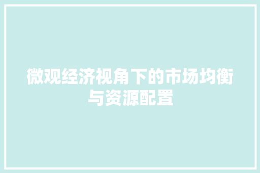 微观经济视角下的市场均衡与资源配置 微观经济视角下的市场均衡与资源配置