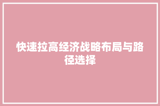 快速拉高经济战略布局与路径选择 快速拉高经济战略布局与路径选择