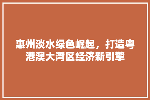 惠州淡水绿色崛起,打造粤港澳大湾区经济新引擎 惠州淡水绿色崛起,打造粤港澳大湾区经济新引擎