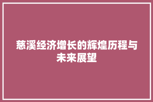 慈溪经济增长的辉煌历程与未来展望 慈溪经济增长的辉煌历程与未来展望