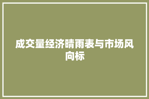 成交量经济晴雨表与市场风向标 成交量经济晴雨表与市场风向标