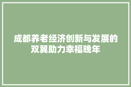成都养老经济创新与发展的双翼助力幸福晚年 成都养老经济创新与发展的双翼助力幸福晚年