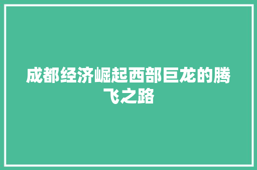 成都经济崛起西部巨龙的腾飞之路 成都经济崛起西部巨龙的腾飞之路