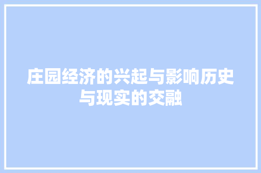 庄园经济的兴起与影响历史与现实的交融 庄园经济的兴起与影响历史与现实的交融