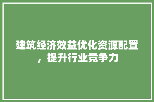 建筑经济效益优化资源配置,提升行业竞争力 建筑经济效益优化资源配置,提升行业竞争力