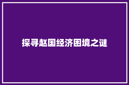探寻赵国经济困境之谜 探寻赵国经济困境之谜