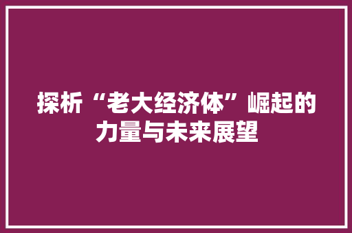 探析“老大经济体”崛起的力量与未来展望 探析“老大经济体”崛起的力量与未来展望
