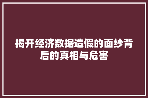 揭开经济数据造假的面纱背后的真相与危害 揭开经济数据造假的面纱背后的真相与危害