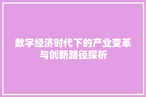 数字经济时代下的产业变革与创新路径探析 数字经济时代下的产业变革与创新路径探析
