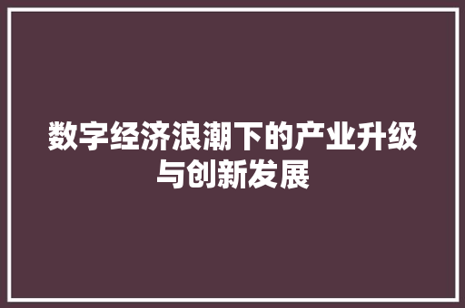 数字经济浪潮下的产业升级与创新发展 数字经济浪潮下的产业升级与创新发展