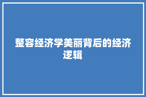 整容经济学美丽背后的经济逻辑 整容经济学美丽背后的经济逻辑