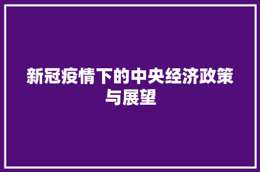 新冠疫情下的中央经济政策与展望