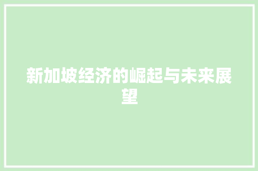 新加坡经济的崛起与未来展望 新加坡经济的崛起与未来展望