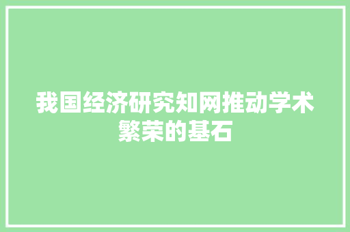 我国经济研究知网推动学术繁荣的基石 我国经济研究知网推动学术繁荣的基石