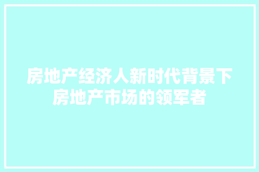 房地产经济人新时代背景下房地产市场的领军者 房地产经济人新时代背景下房地产市场的领军者