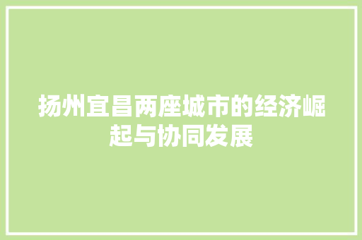 扬州宜昌两座城市的经济崛起与协同发展 扬州宜昌两座城市的经济崛起与协同发展