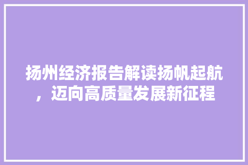 扬州经济报告解读扬帆起航,迈向高质量发展新征程 扬州经济报告解读扬帆起航,迈向高质量发展新征程
