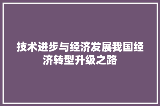 技术进步与经济发展我国经济转型升级之路 技术进步与经济发展我国经济转型升级之路
