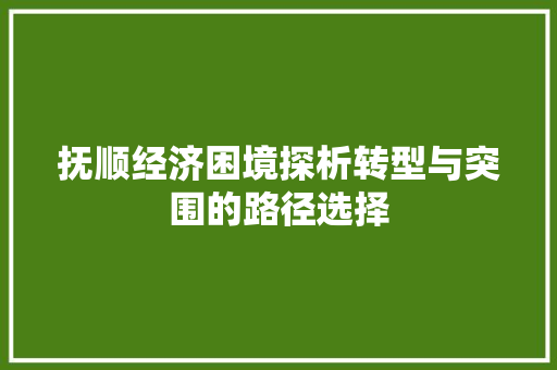 抚顺经济困境探析转型与突围的路径选择 抚顺经济困境探析转型与突围的路径选择