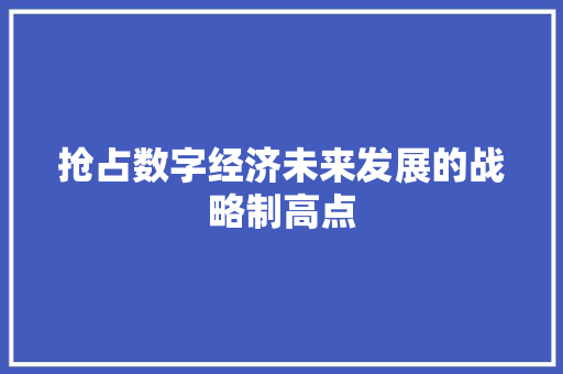抢占数字经济未来发展的战略制高点 抢占数字经济未来发展的战略制高点