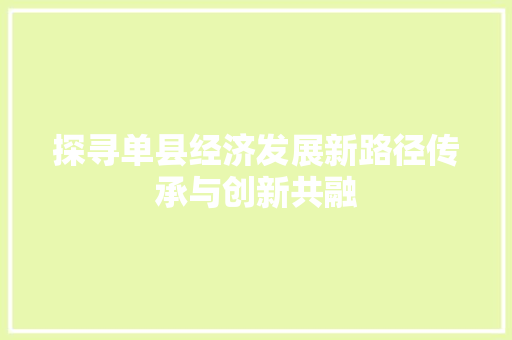 探寻单县经济发展新路径传承与创新共融 探寻单县经济发展新路径传承与创新共融