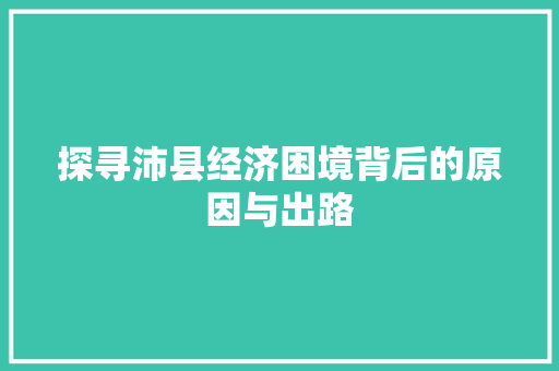 探寻沛县经济困境背后的原因与出路 探寻沛县经济困境背后的原因与出路
