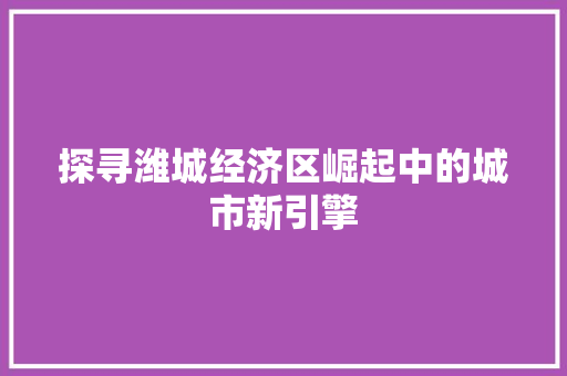 探寻潍城经济区崛起中的城市新引擎 探寻潍城经济区崛起中的城市新引擎