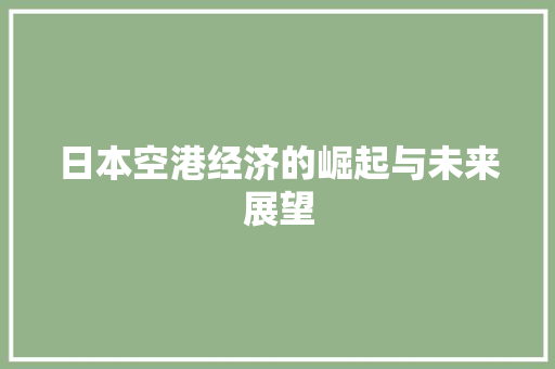 日本空港经济的崛起与未来展望 日本空港经济的崛起与未来展望