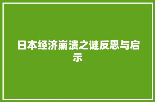 日本经济崩溃之谜反思与启示 日本经济崩溃之谜反思与启示