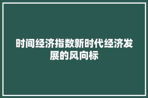 时间经济指数新时代经济发展的风向标 时间经济指数新时代经济发展的风向标