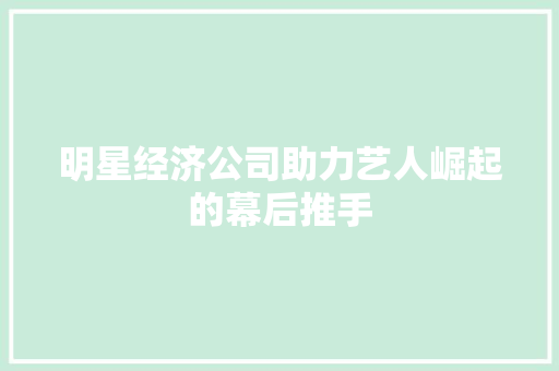 明星经济公司助力艺人崛起的幕后推手 明星经济公司助力艺人崛起的幕后推手