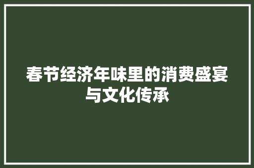 春节经济年味里的消费盛宴与文化传承 春节经济年味里的消费盛宴与文化传承