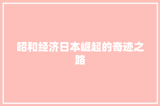 昭和经济日本崛起的奇迹之路 昭和经济日本崛起的奇迹之路