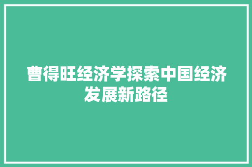 曹得旺经济学探索中国经济发展新路径 曹得旺经济学探索中国经济发展新路径