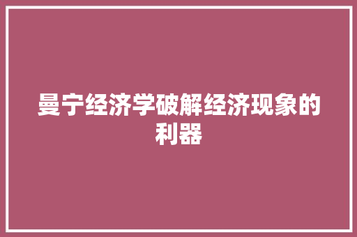 曼宁经济学破解经济现象的利器 曼宁经济学破解经济现象的利器