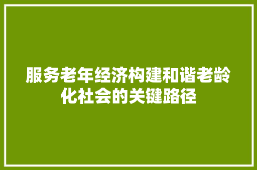 服务老年经济构建和谐老龄化社会的关键路径 服务老年经济构建和谐老龄化社会的关键路径