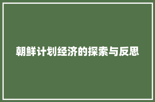 朝鲜计划经济的探索与反思 朝鲜计划经济的探索与反思