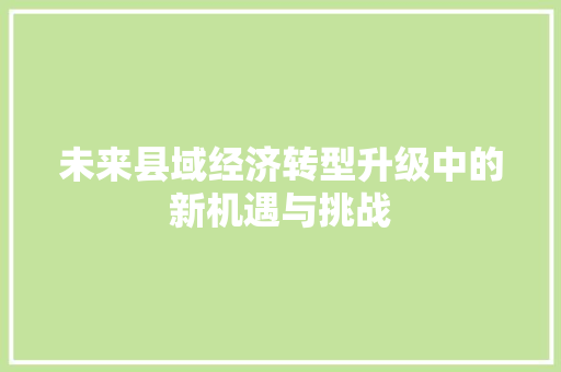未来县域经济转型升级中的新机遇与挑战 未来县域经济转型升级中的新机遇与挑战