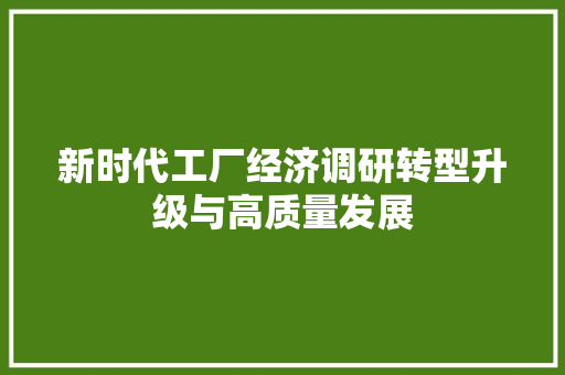 新时代工厂经济调研转型升级与高质量发展 新时代工厂经济调研转型升级与高质量发展