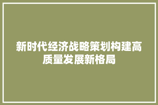 新时代经济战略策划构建高质量发展新格局 新时代经济战略策划构建高质量发展新格局