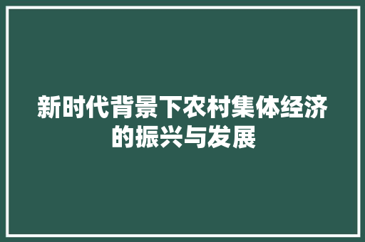 新时代背景下农村集体经济的振兴与发展 新时代背景下农村集体经济的振兴与发展